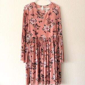 Pink Floral Long Sleeve Dress